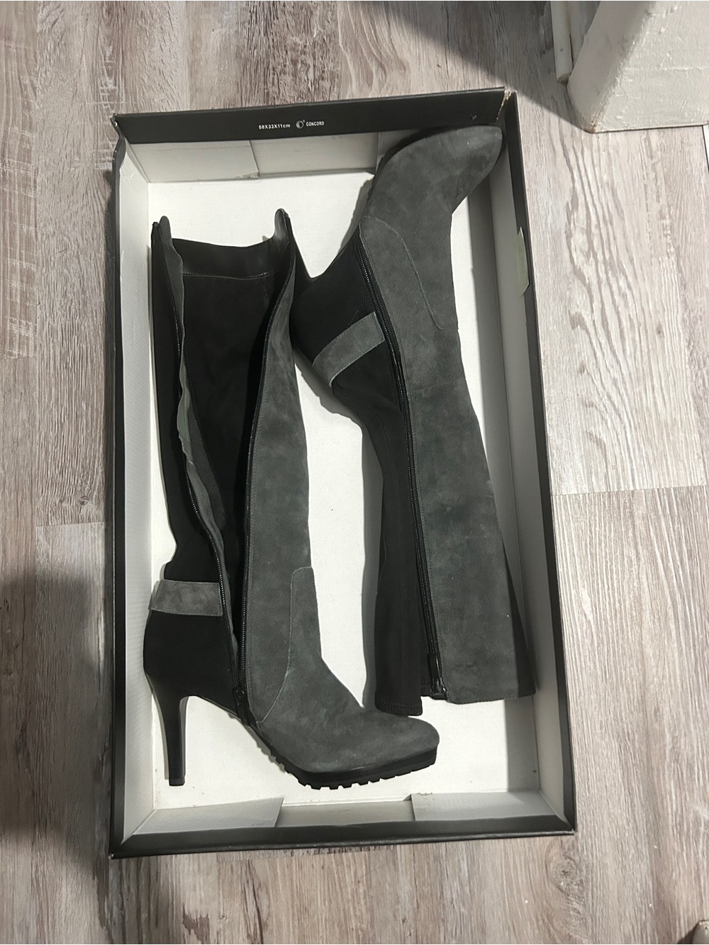 Tahari Gray Suede Knee-High Heeled Boots